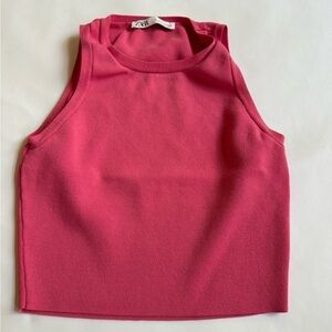 Zara High Neck Cropped Tank Pink Medium Lightweight Sweater